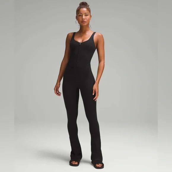Lululemon•Align Zip-Front Bodysuit 32"•Nulu Zip Flare Jumpsuit•Black•FLAWLESS•6 - Picture 1 of 13